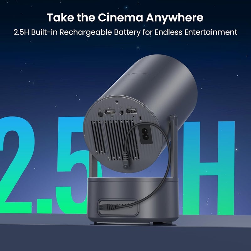 WISHOLY Projector with WiFi and Bluetooth, Mini Portable Projector with Built-in Rechargeable Battery for Outdoor, 1080P Supported, Electric Focus & Auto Keystone, Home Theater with 210° Mount - Image 2